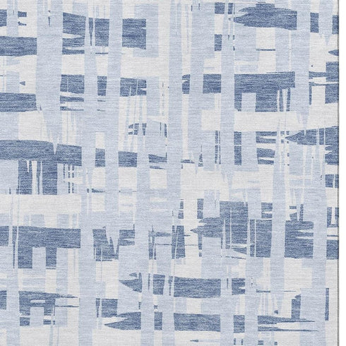 8' X 10' Blue And Ivory Striped Washable Area Rug With UV Protection