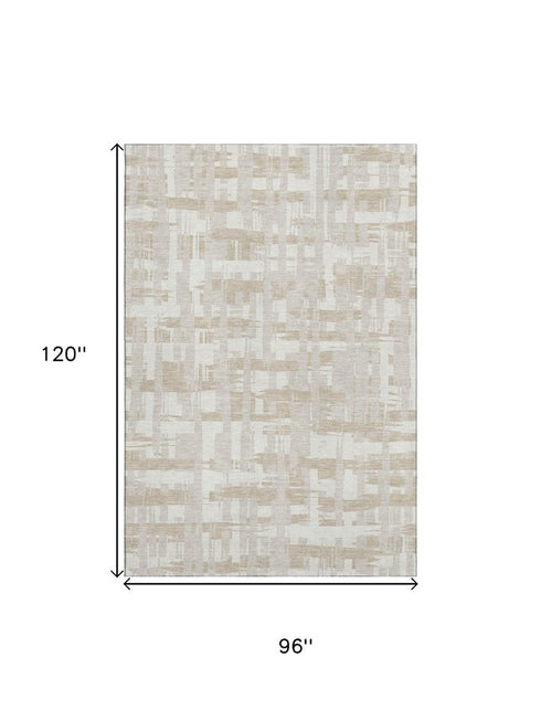 8' X 10' Ivory And Tan Striped Washable Area Rug With UV Protection