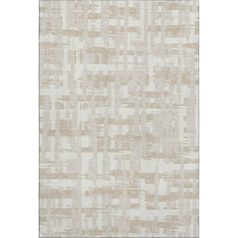 8' X 10' Ivory And Tan Striped Washable Area Rug With UV Protection