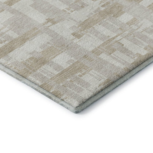 8' X 10' Ivory And Tan Striped Washable Area Rug With UV Protection