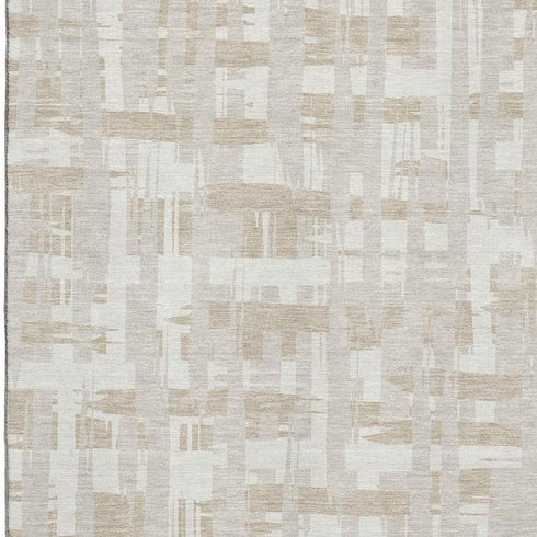 8' X 10' Ivory And Tan Striped Washable Area Rug With UV Protection