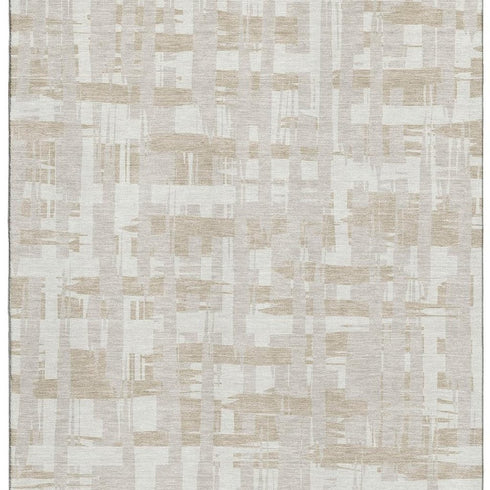 8' X 10' Ivory And Tan Striped Washable Area Rug With UV Protection