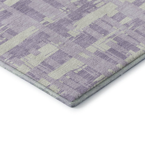 8' Lavender And Ivory Striped Washable Round Rug With UV Protection