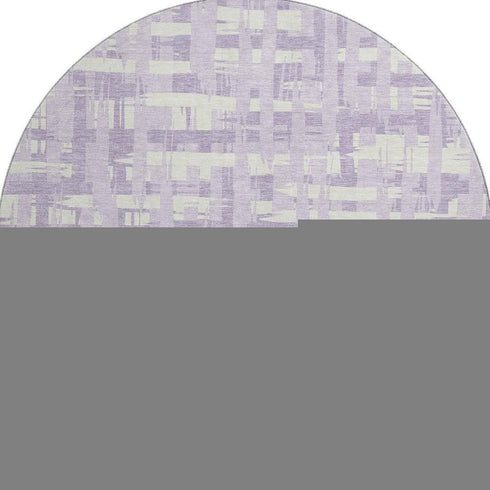 8' Lavender And Ivory Striped Washable Round Rug With UV Protection