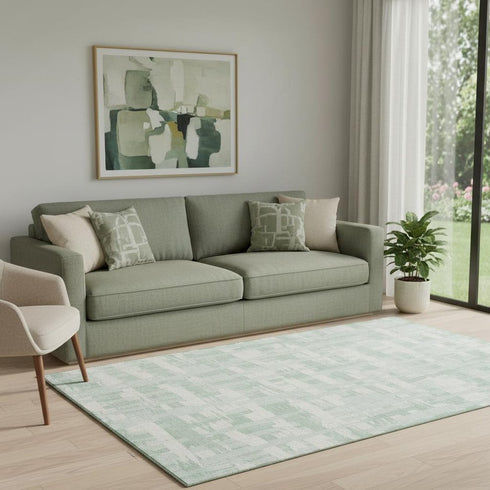 5' X 8' Mint Green And Ivory Striped Washable Area Rug With UV Protection