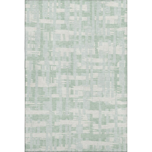 5' X 8' Mint Green And Ivory Striped Washable Area Rug With UV Protection
