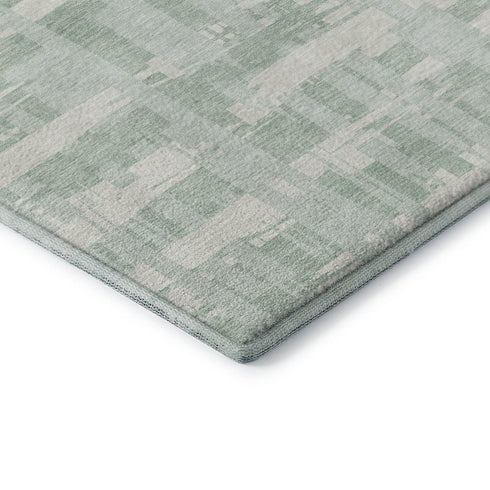 5' X 8' Mint Green And Ivory Striped Washable Area Rug With UV Protection