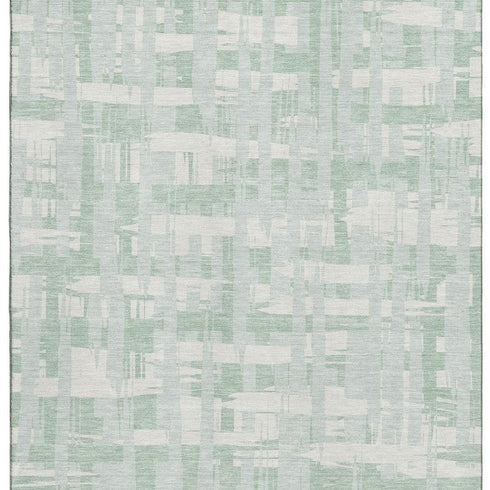 5' X 8' Mint Green And Ivory Striped Washable Area Rug With UV Protection