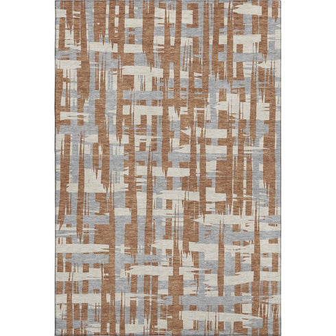 5' X 8' Rust And Ivory Striped Washable Area Rug With UV Protection