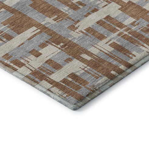 5' X 8' Rust And Ivory Striped Washable Area Rug With UV Protection