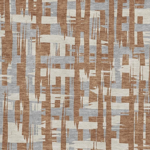 5' X 8' Rust And Ivory Striped Washable Area Rug With UV Protection