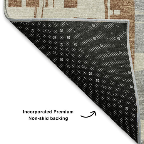 9' X 12' Rust And Ivory Striped Washable Area Rug With UV Protection