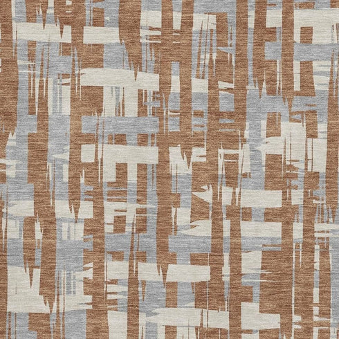 9' X 12' Rust And Ivory Striped Washable Area Rug With UV Protection