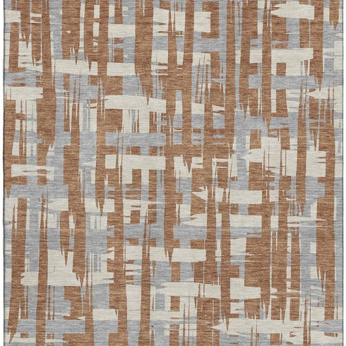 9' X 12' Rust And Ivory Striped Washable Area Rug With UV Protection