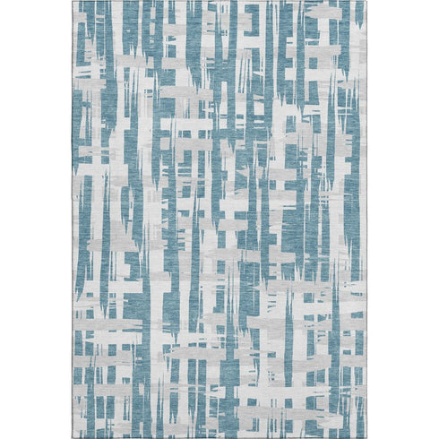 8' X 10' Teal And Ivory Striped Washable Area Rug With UV Protection