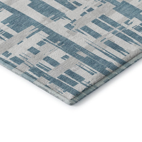 8' X 10' Teal And Ivory Striped Washable Area Rug With UV Protection
