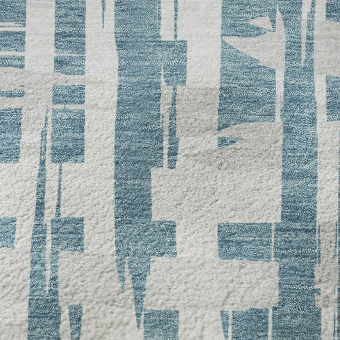 8' X 10' Teal And Ivory Striped Washable Area Rug With UV Protection
