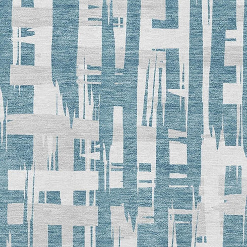 8' X 10' Teal And Ivory Striped Washable Area Rug With UV Protection