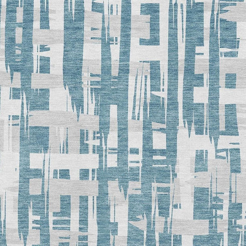 8' X 10' Teal And Ivory Striped Washable Area Rug With UV Protection