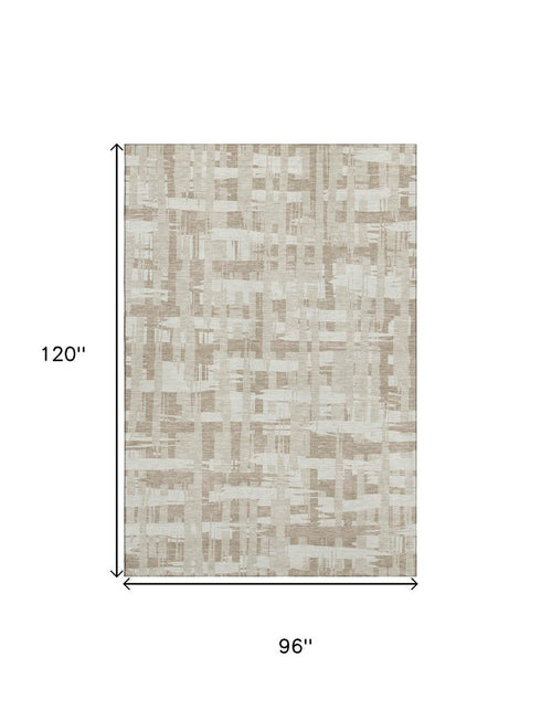 8' X 10' Taupe And Beige Striped Washable Area Rug With UV Protection