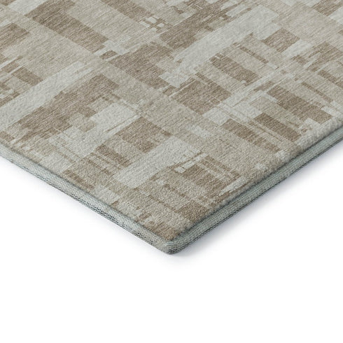 8' X 10' Taupe And Beige Striped Washable Area Rug With UV Protection