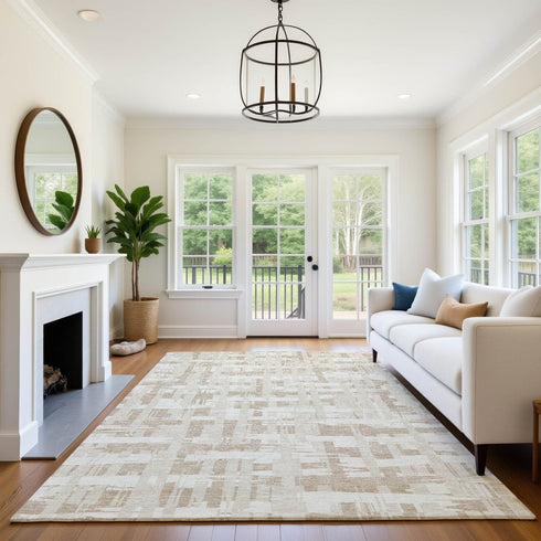 8' X 10' Taupe And Beige Striped Washable Area Rug With UV Protection