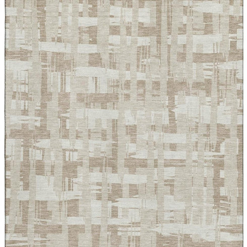 8' X 10' Taupe And Beige Striped Washable Area Rug With UV Protection