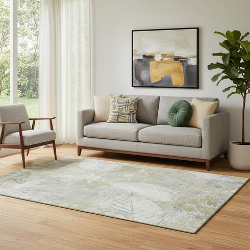 5' X 8' Beige And Tan Floral Washable Area Rug With UV Protection