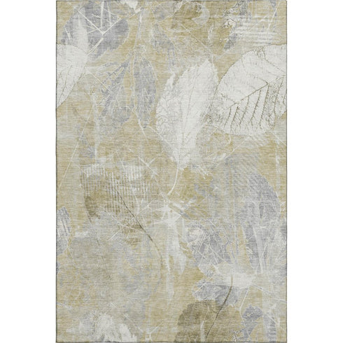5' X 8' Beige And Tan Floral Washable Area Rug With UV Protection