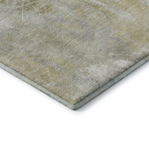 5' X 8' Beige And Tan Floral Washable Area Rug With UV Protection