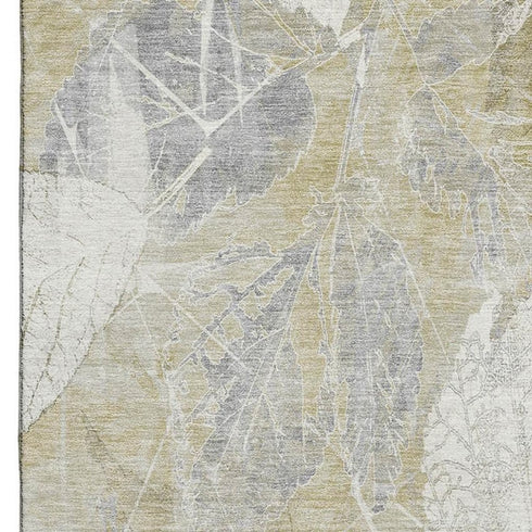 5' X 8' Beige And Tan Floral Washable Area Rug With UV Protection
