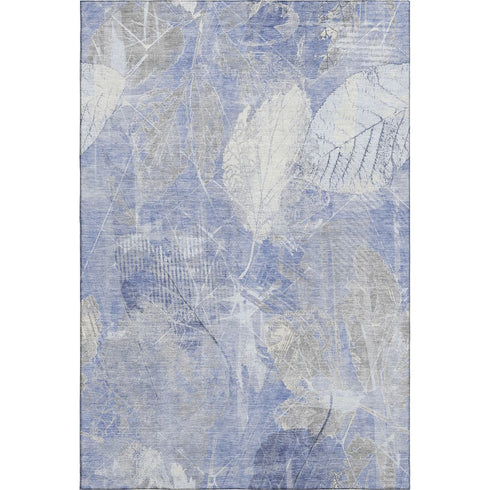 5' X 8' Denim Blue And Ivory Floral Washable Area Rug With UV Protection