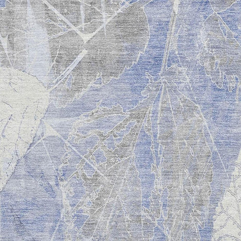 5' X 8' Denim Blue And Ivory Floral Washable Area Rug With UV Protection