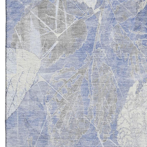5' X 8' Denim Blue And Ivory Floral Washable Area Rug With UV Protection