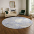 8' Denim Blue And Ivory Floral Washable Round Rug With UV Protection