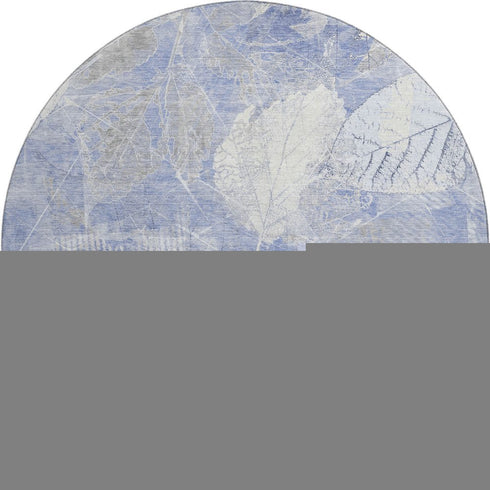 8' Denim Blue And Ivory Floral Washable Round Rug With UV Protection