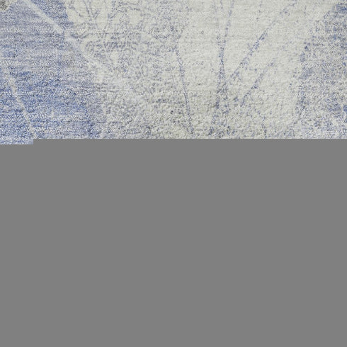 8' Denim Blue And Ivory Floral Washable Round Rug With UV Protection