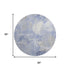 8' Denim Blue And Ivory Floral Washable Round Rug With UV Protection