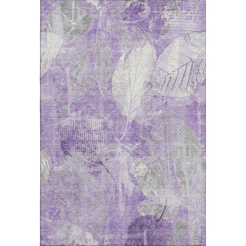 5' X 8' Lavender And Ivory Floral Washable Area Rug With UV Protection