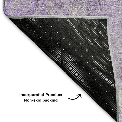 5' X 8' Lavender And Ivory Floral Washable Area Rug With UV Protection