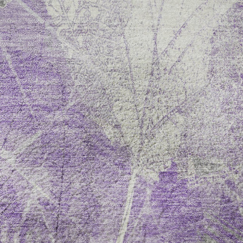 5' X 8' Lavender And Ivory Floral Washable Area Rug With UV Protection