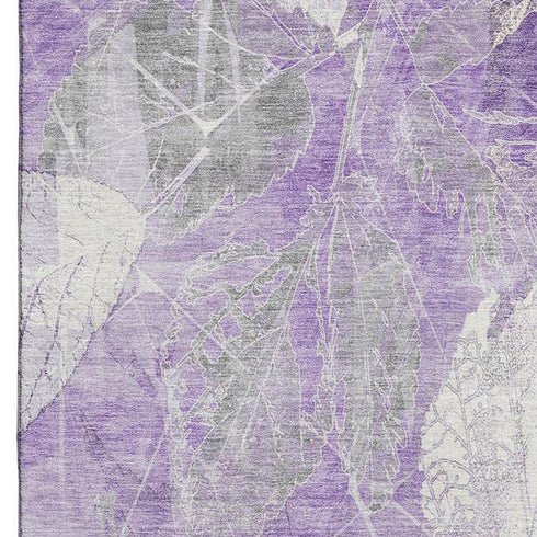5' X 8' Lavender And Ivory Floral Washable Area Rug With UV Protection