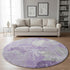8' Lavender And Ivory Floral Washable Round Rug With UV Protection