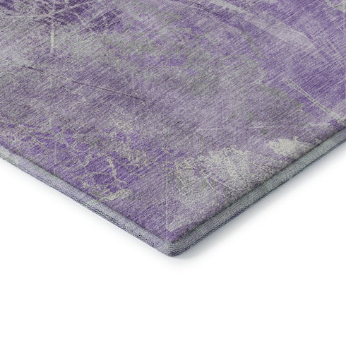 8' Lavender And Ivory Floral Washable Round Rug With UV Protection