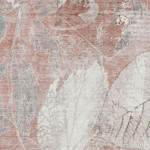 5' X 8' Salmon And Ivory Floral Washable Area Rug With UV Protection