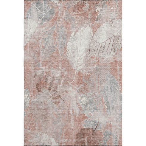 8' X 10' Salmon And Ivory Floral Washable Area Rug With UV Protection