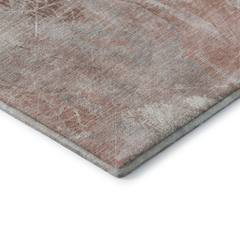 8' X 10' Salmon And Ivory Floral Washable Area Rug With UV Protection