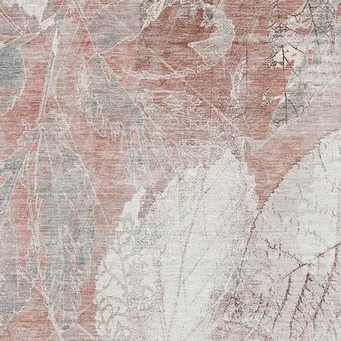 8' X 10' Salmon And Ivory Floral Washable Area Rug With UV Protection