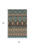 5' X 8' Brown And Teal Tribal Washable Area Rug With UV Protection