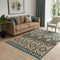 5' X 8' Brown And Teal Tribal Washable Area Rug With UV Protection